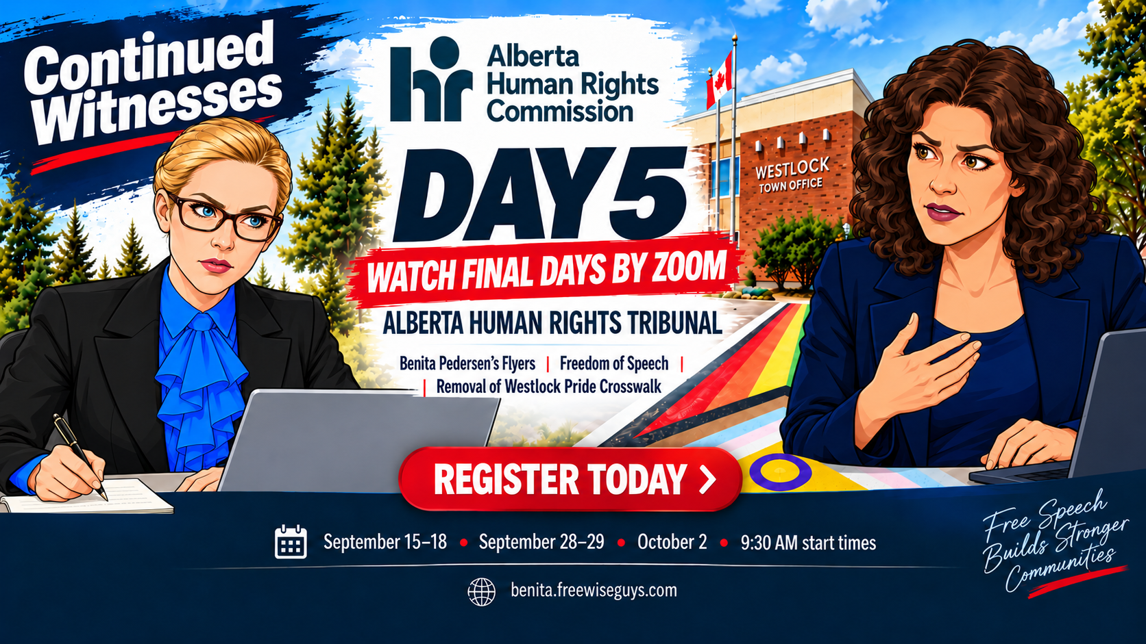Day 5 hearing banner featuring continued witnesses